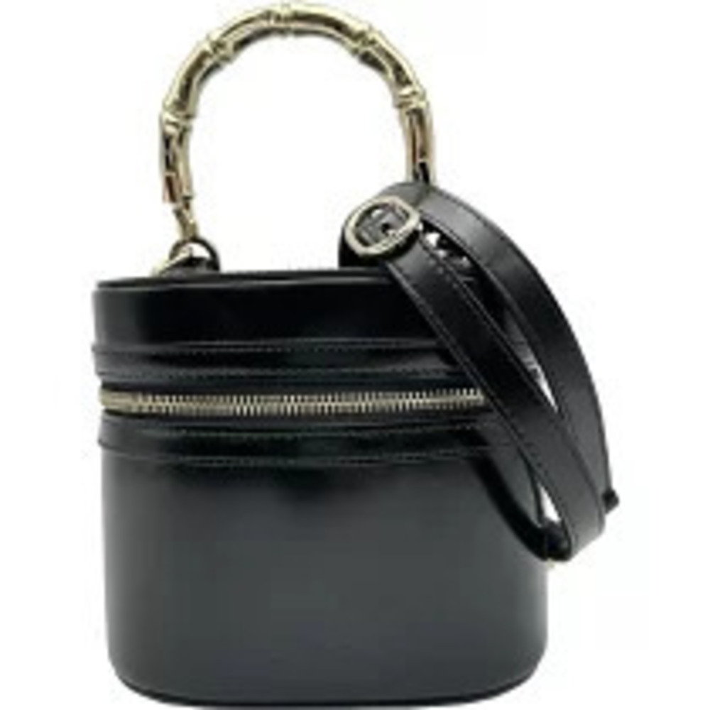 Gucci Bamboo Handle Vanity Bag Black Leather Handbag